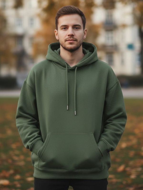 UNISEX Oversize Kapüşonlu Sweatshirt -Haki Pamuklu Hoodie