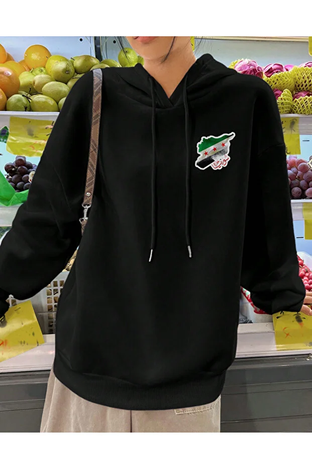 Suriye Bayrağı Baskılı Kapüşonlu Sweatshirt Hoodie