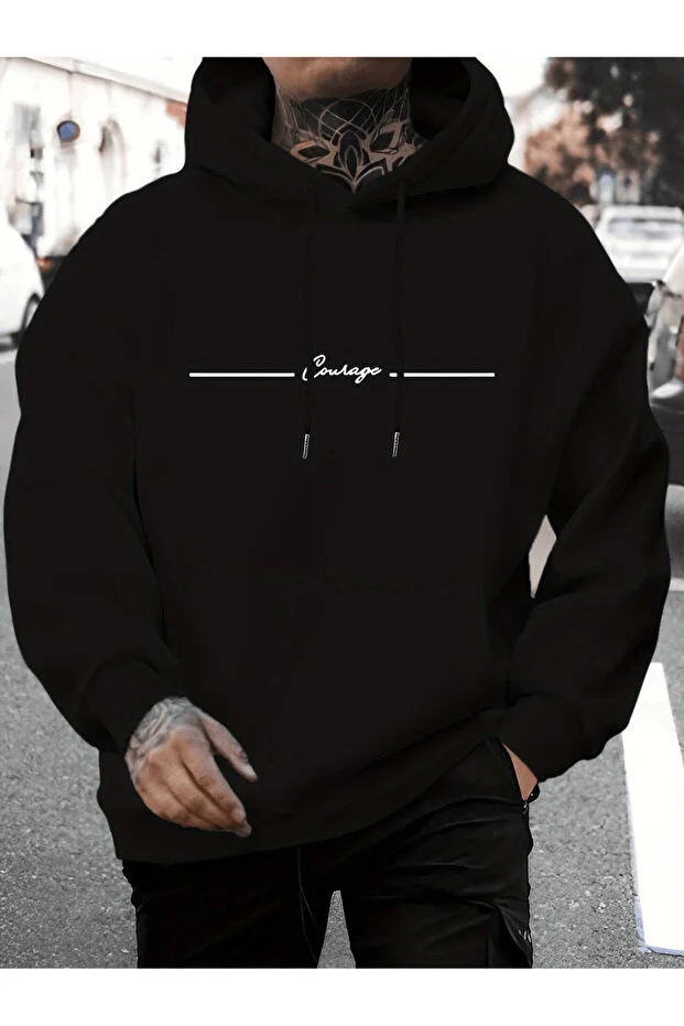 Unisex Oversize Kapüşonlu Sweatshirt Courage Yazılı
