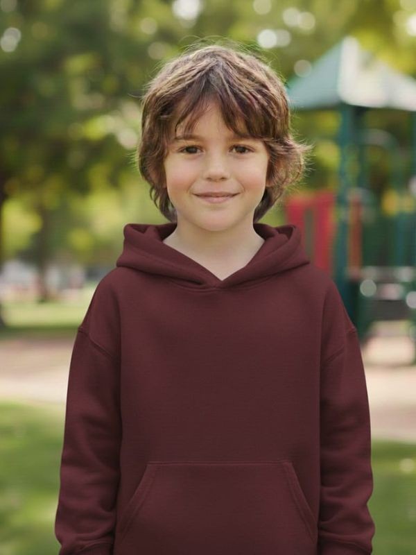 Unisex Çocuk Bordo Oversize Kapüşonlu Sweatshirt