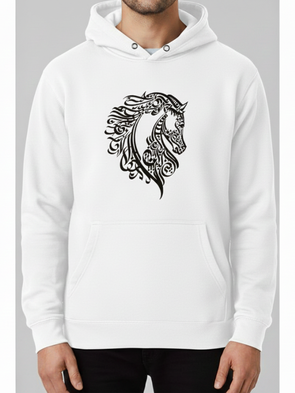 Unisex Anatomik Kalp Figürlü Hat Sanatı Baskılı Beyaz Hoodie