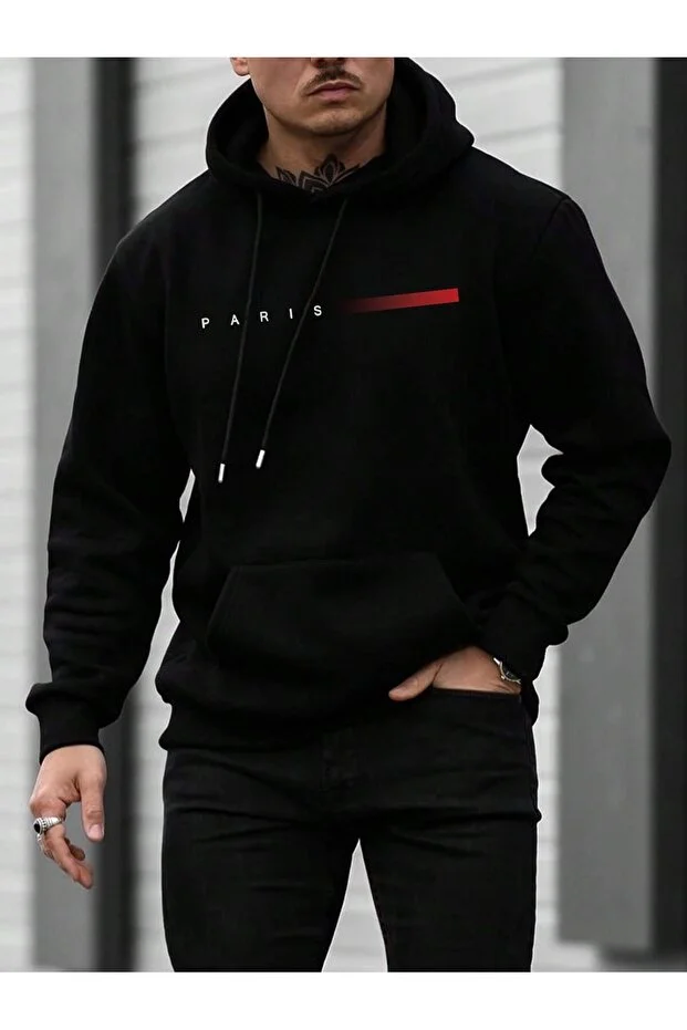 paris ön baskılı oversize kapşonlu sweatshirt hoodie