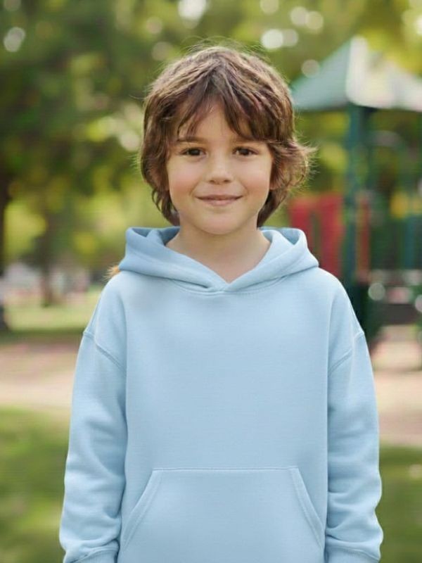 Çocuk Basic Kapüşonlu Sweatshirt | Unisex, Açık Mavi Renk, Oversize Kesim