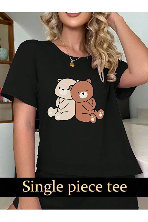 İki Ayı Baskılı crop top – şort Eşofman Takımı