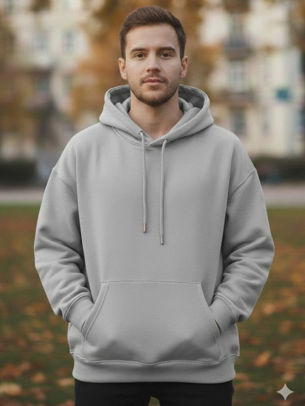 Unisex Basic Oversize Kapüşonlu Sweatshirt Gri Hoodie