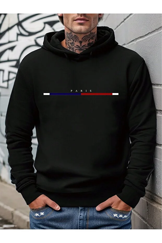 paris ön baskılı oversize kapşonlu sweatshirt hoodie