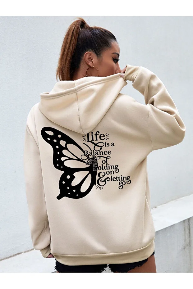 Life Baskılı Kapüşonlu Sweatshirt Hoodie