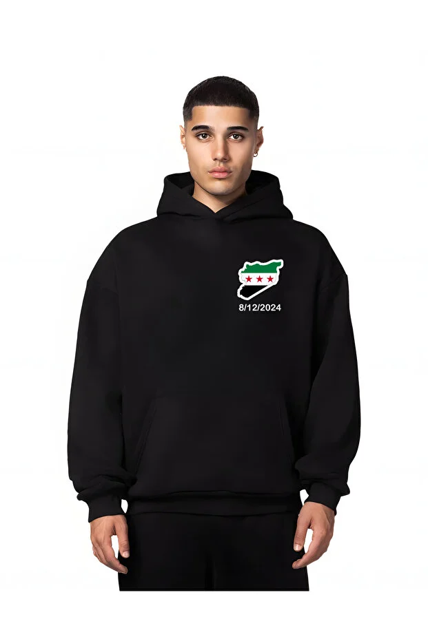 Unisex Sweatshirt – 8/12/24 Suriye Bayrağı Dijital Baskılı , Kapüşonlu , Günlük ve Sokak Stili