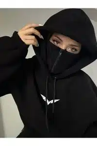 Origami Baskılı Maskeli Dikay Kapüşonlu Sweatshirt Hoodie