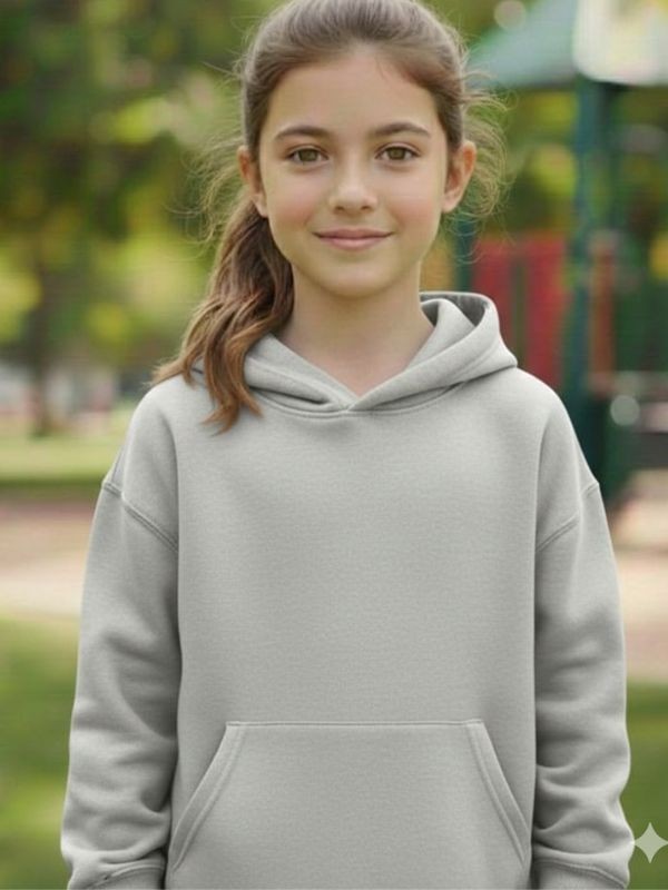 Çocuk Basic Kapüşonlu Sweatshirt Gri Pamuklu Hoodie