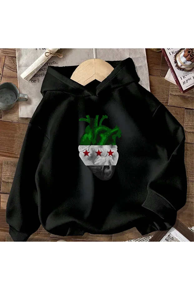 Suriye Kalbimin İçinde Baskılı Kapüşonlu Sweatshirt Hoodie