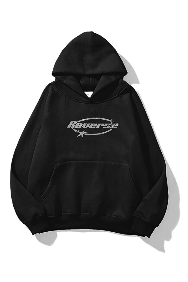 Reverse Baskılı Kapüşonlu Sweatshirt Hoodie