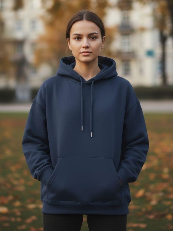 UNISEX Lacivert Oversize Kapüşonlu Basic Sweatshirt