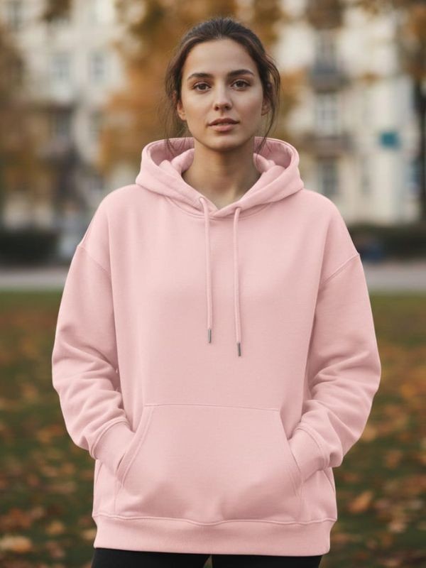 UNISEX Oversize Kapüşonlu Basic Sweatshirt Açık Pembe Pamuklu Hoodie