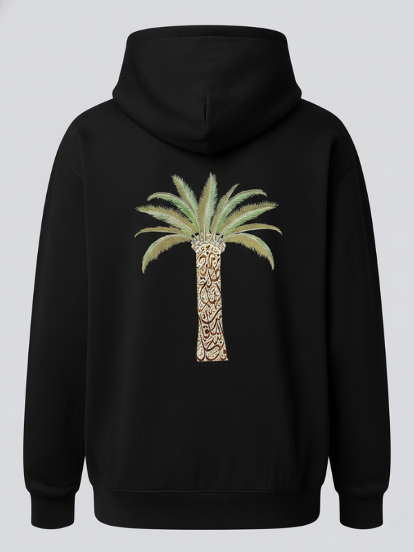 Erkek Unisex Sırtı Hurma Ağacı Desenli Kapüşonlu Sweatshirt Hoodie