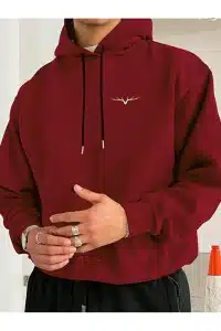 kanat Ren geyiği ön baskılı bordo oversize kapşonlu sweatshirt hoodie