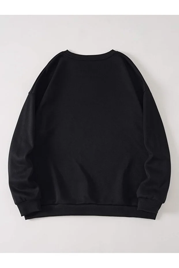 NYC Kartallı Baskılı Bisiklet Yaka Sweatshirt.