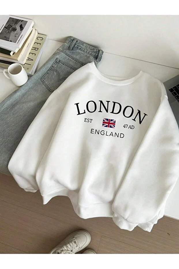 LONDON Kadın Rahat Bo Desenli Ceket Sonbahar Yeni Tasarım Polar Astarlı Yuvarlak Yaka Ceket