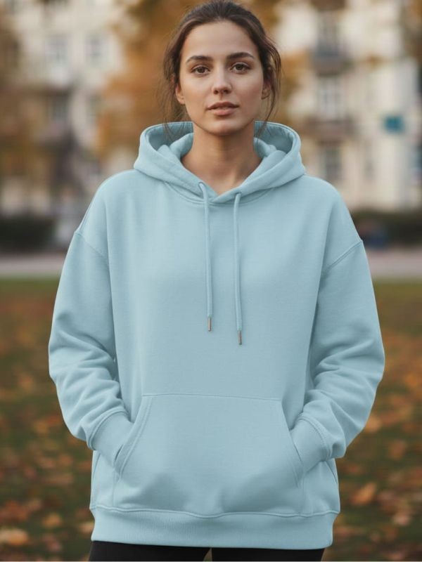 Açık Mavi Pamuklu İçi Yumuşak Bol Kesim Hoodie