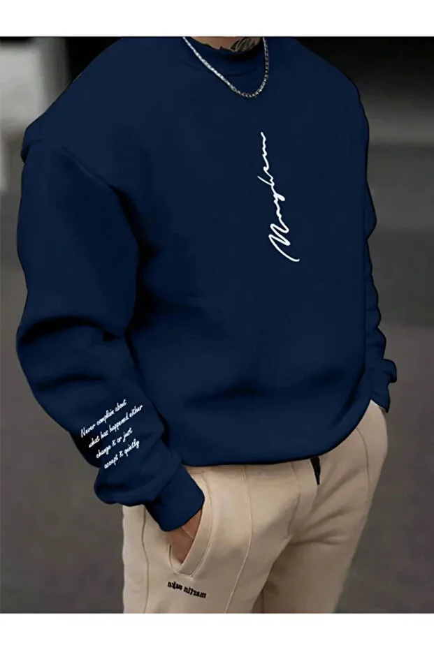 Havalı El Işareti Baskılı Bisiklet Yaka Sweatshirt